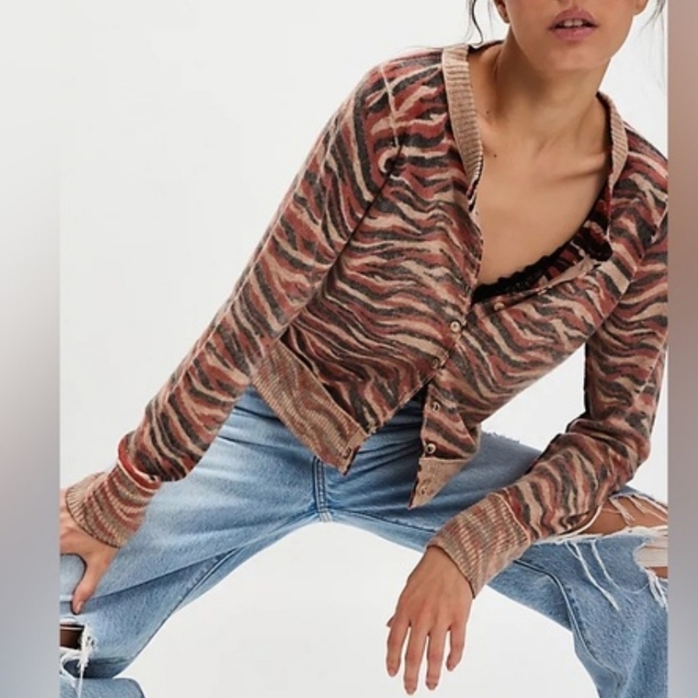 Free People Nocturnal Patterned Cardi in Cuban Combo/Tiger Print